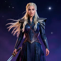 colorful digital art of khaleesi, mother of dragons, dramatic pose, starry background highly detailed, 4k