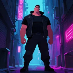 a tall, broad-shouldered man standing in a neon lit alleyway, cyberpunk art, dramatic lighting, illustration by Greg rutkowski, yoji shinkawa, 4k, digital art, concept art, trending on artstation