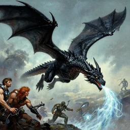 flying black dragon spitting acid, d & d, fantasy, greg rutkowski, frank frazetta, alexandre chaudret, boris vallejo, michael whelan, miro petrov, hr giger, magali villeneuve, donato giancola