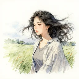 our desperation, selfishness, and our effort to save the world and ourselves in the face of all this modernity stand before us like a lyrical blow of wind, award winning watercolor pen illustration, by caroline choi, edited by range murata