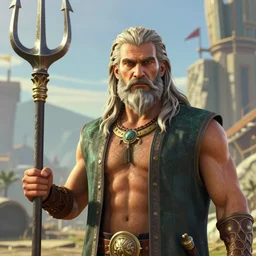 highly detailed close up portrait of god poseidon holding a trident in gta v, stephen bliss, unreal engine, fantasy art by greg rutkowski, rhads, ferdinand knab, makoto shinkai and lois van baarle, ilya kuvshinov, rossdraws, tom bagshaw, global illumination, radiant light, detailed and intricate environment