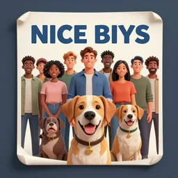 a movie poster with dog - eared corners, advertising a movie called nice boys, showing a diverse crowd of young men being nice to strangers