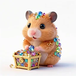 cartoon hamster made of rainbow gems and crystals, 8k, vibrant, treasure
