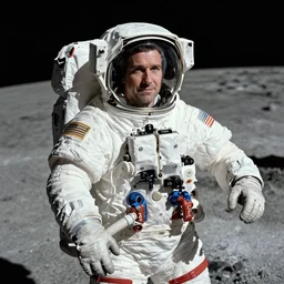 a photo of gabe newell, ceo of valve as a astronaut on the moon