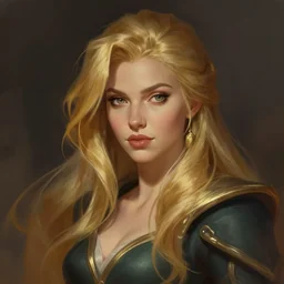 '' Portrait of Beautiful blonde Slavic woman, league of legends, LOL, fantasy, d&d,  digital painting, artstation, concept art, sharp focus, illustration, art by greg rutkowski and alphonse mucha ''