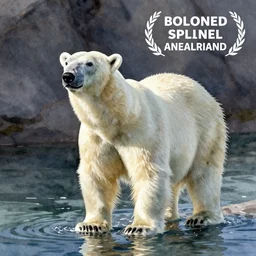 a polar bear in water color