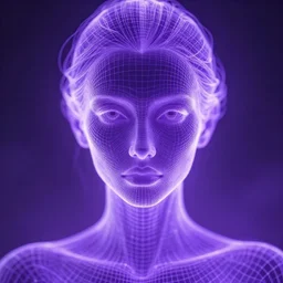 closeup portrait of an ethereal person made of purple light, divine, cyberspace, mysterious, wireframe concept art