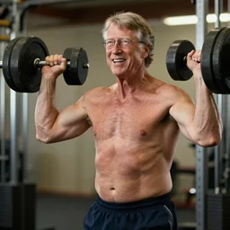 musxular shirtless bill gates pumping iron, photo mid shot