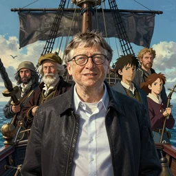 bill gates on a pirate ship, highly detailed vfx portrait, unreal engine, greg rutkowski, loish, rhads, caspar david friedrich, makoto shinkai and lois van baarle, ilya kuvshinov, rossdraws, elegent, tom bagshaw, alphonse mucha, global illumination, detailed and intricate environment.