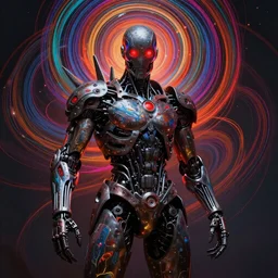 full body painted epic portrait, red sentinel glowing eyes, biomechanical doom, matte painting concept art, midjourney, beautifully backlit, swirly vibrant color lines, fantastically gaudy, cinematic aesthetic octane render, 8 k hd resolution, by ilya kuvshinov, moebius and darius zawadzki and zdizslaw beksinski