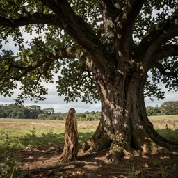 A druid meets a dryad coming out of her giant oak tree