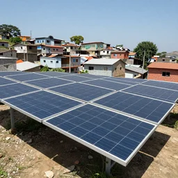 Solar panels generating clean electricity in a favela