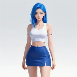 digital illustration of cyberpunk pretty girl with blue hair, wearing a short mini skirt and tank top, in city street at night, by makoto shinkai, ilya kuvshinov, lois van baarle, rossdraws, basquiat