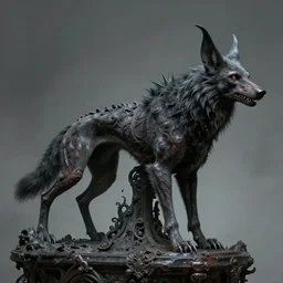 half Werewolf half Hellhound Building a structure, style of H. R. Giger, disquieting, unsettling, baroque style. Highly detailed, cinematic, dramatic