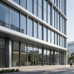 a beautiful office building exterior with sleek modern design by Gensler and large windows, golden hour, professional photogrtaphy