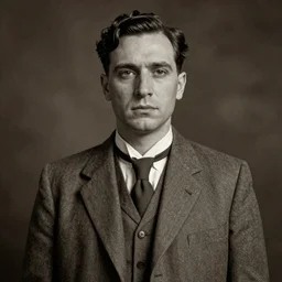 photorealistic sepia portrait of a 1 9 2 0 s plain - looking, almost commonplace, unassuming man, in his mid - thirties. he wears a plain grey suit, a typical 1 9 2 0 s - style haircut, by richard corbenl, atmospheric lighting, dark, brooding, painted, intricate, ultra detailed, well composed, best on artstation, cgsociety, epic, stunning, gorgeous, intricate detail, much wow, masterpiece, cinematic aesthetic octane render, 8 k hd resolution,