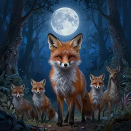 matte symmetrical portrait of the deer fox, a cute furry mythical beast in a blue moonlit enchanted forest by dave dorman hieronymus bosch, cyril rolando, esher and natalie shau, whimsical, profound, impossible, dark, atmospheric, brooding, digital painting, intricate.