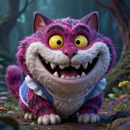 cheshire cat, wide smile with sharp teeth, horror, colorful, creepy by ilya kuvshinov, alice in wonderland