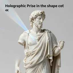 “Holographic prism in the shape of a a Greek God Hefestus, refraction, light rays shining through, 4k photo”