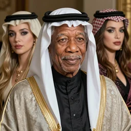 a detailed fantasy character portrait of morgan freeman as saudi arab king by lauri blank, artgerm, evelyn de morgan, 8K, 50mm lens