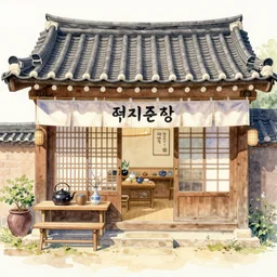 a beautifully and highly detailed watercolor of a south korean tea shop, by me kyeoung lee,