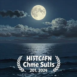 ghibli sytle, moon light of the sea, cloud sky.