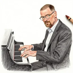 drawing of walter white playing piano, crayons