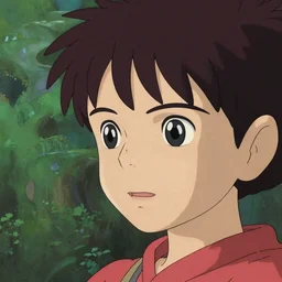 Cinestill 50d, 8K, highly detailed, studio ghibli mononoke style 3/4 extreme closeup portrait, eye contact, focus on girl model, tilt shift zaha hadid style forest background: famous mononoke remake, forest scene