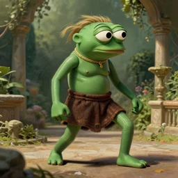 pepe, dynamic brush strokes, linear gamma, dynamic, natural light, costume design made by pepe, sophisticated composition, old masters light composition, procedural, epic pepe posing conceptart, beautiful ancient pepe garden behind, substancedesigner, pbr, ultra detailed, hyperrealistic, megascans, volumetric light, concept master, painttoolsai, final, gain