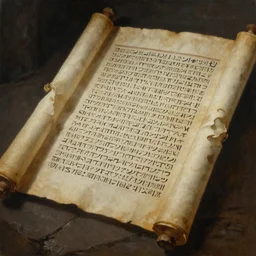 ultra - realistic painting of a partially unrolled dead sea scroll in the style of the necronomicon with thamudic writing in short sideways columns, dark, brooding, volume lighting, atmospheric lighting, painted, intricate, ultra detailed by leesha hannigan, thierry doizon, kai carpenter, well composed, best on artstation, cgsociety, epic, stunning, gorgeous, intricate detail, wow, masterpiece