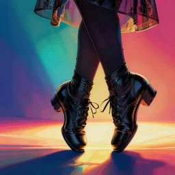 dancing black shoes concept art, vivid color, complementary color, golden ratio, detailed, sharp lines, sharp focus, intricate, rainbowshift