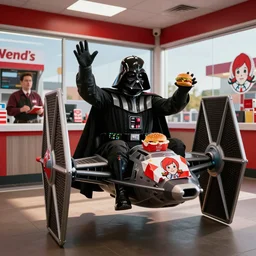 Darth Vader having undulating wildly to the Wendy's manager about his custom order being wrong, at Wendy's drive-through, sitting in his TIE FIGHTER.