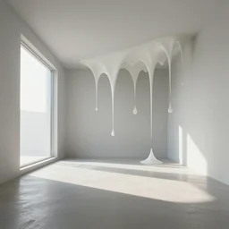 a clean sunlit futuristic room dripping and melting, trippy on acid