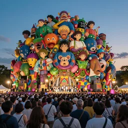 a beautiful painting of crowd at an event by studio ghibli, gigantic, octane render, brilliantly coloured, intricate, ultra wide angle, trending on artstation, dusk, volumetric lighting, polished, micro details, ray tracing, 8k