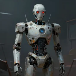 painting of an abandoned robot, digital art, dystopian style