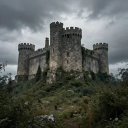matte painting, castle, dramatic landscape, overgrown, cinematic, overcast