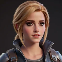 full body textured film grain Heavy Contour makeup eye shadow smokey eyes fashion model face emma watson as a fortnite character cgsociety octane render unreal engine redshift render trending on artstation trending on artstation render blender behance cg superhero