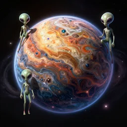 galactic scale planet, aliens, vivid, human hybrids