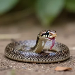 a kitten with the body form of a snake, hissing, 3 0 0 mm, f / 4