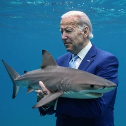joe biden hugging a shark underwater