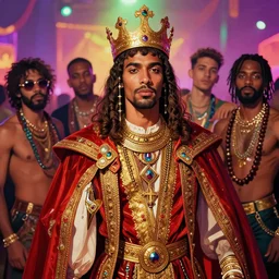 king tut at a rave. digital art by eugene de blaas, ross tran, and nasreddine dinet, vibrant color scheme, intricately detailed, in the style of romanticism. artstation, greg rutkowski