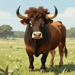 a bull with african american hair, digital art, well detailed