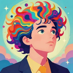 a colorful vibrant closeup portrait of the dude from the big lebowski dreamy vibes floating head and dreaming psychedelic hair, by kawase hasui, moebius, edward hopper and james gilleard, zdzislaw beksinski, steven outram colorful flat surreal design, hd, 8 k, artstation