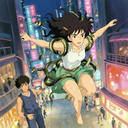 demigoddess, flying over midtown mall, snake entwined hair, martin schoeller, oleg bulakh, id magazine, epic scene, soft neon dynamic lighting, intricate, detailed, makoto shinkai, takashi takeuchi, studio ghibli, akihiko yoshida, sharp focus, photoreal, 8 k