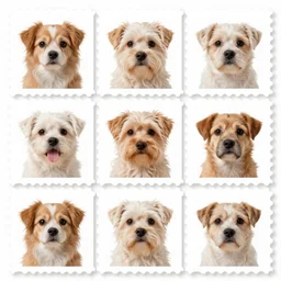 beautiful dog, beautiful postage stamp, no text, polyptych, beautiful animal, seamless texture
