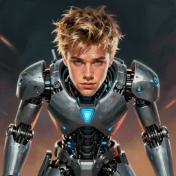 A hyper real comic book style portait painting of Justin Bieber as a robot, unreal 5, hyperrealistic, octane render, cosplay, RPG portrait, dynamic lighting