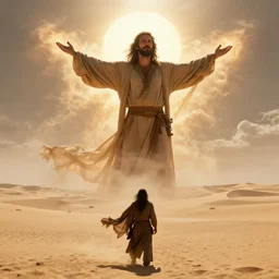 uma cena de filme de yhwh lancando o mana do ceu no deserto, por christopher nolan, 4 k ultra hdr