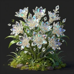 iridescent diaphanous refractive and reflective crystal flower bouquet, verdant, lush, overgrown, fantasy, intricate, elegant, highly detailed, digital painting, artstation, concept art, matte, sharp focus, illustration, hearthstone, art by artgerm and greg rutkowski and alphonse mucha