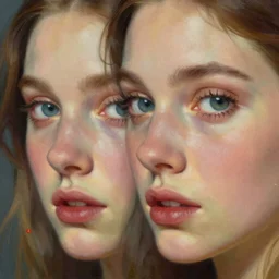 A beautiful close-up is gorgeous sister , digital art by Edward Hopper, vibrant color scheme, highly detailed, in the style of romanticism, fine Art, high detail, great lighting, 8k resolution, masterpiece, concept art, illustration, clear eyes, soft lighting, soft details, painting oil on canvas, octane render, HDR, trending on artstation, 4k, 8k, HD
