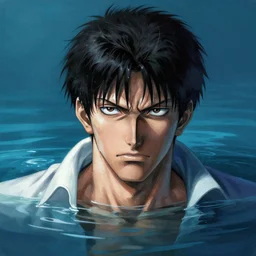 hyper realistic photoshop photo edited by expert painting photorealistic shockingly amazing portrait of guts from berserk submerged in water ,extremely detailed, made by wlop and maxwell boas